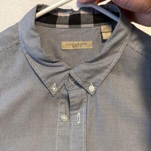 Burberry Men's Black and White Checkered Button Down Shirt